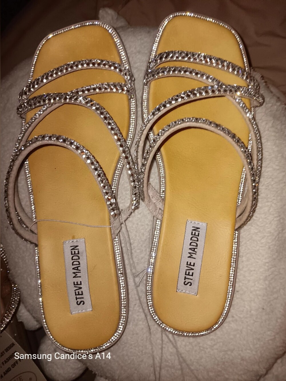 Steve Madden Gold Crystal Multi-Strap Slide Sandals
